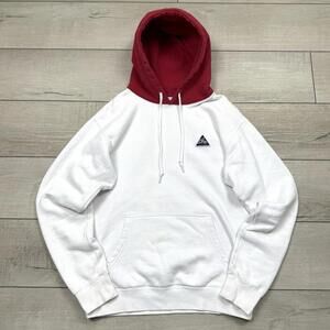 Obey Worldwide Pullover Hoodie White Red Hood Fleece Lined Men Sz M Y2K Relaxed